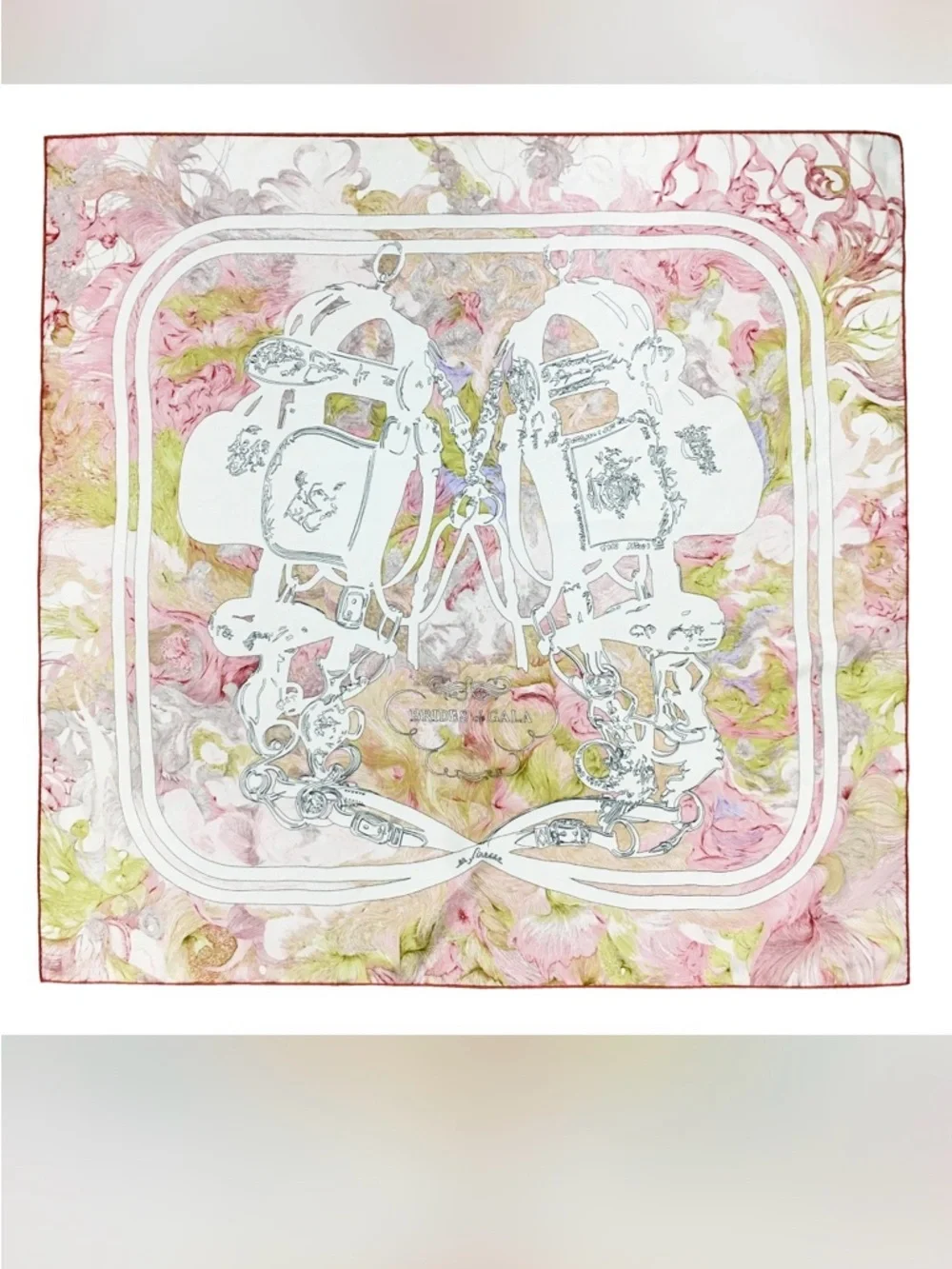 Carolina Lemke Brides de Gala Silk Scarf Pink Gold Equestrian 35x35 NIB